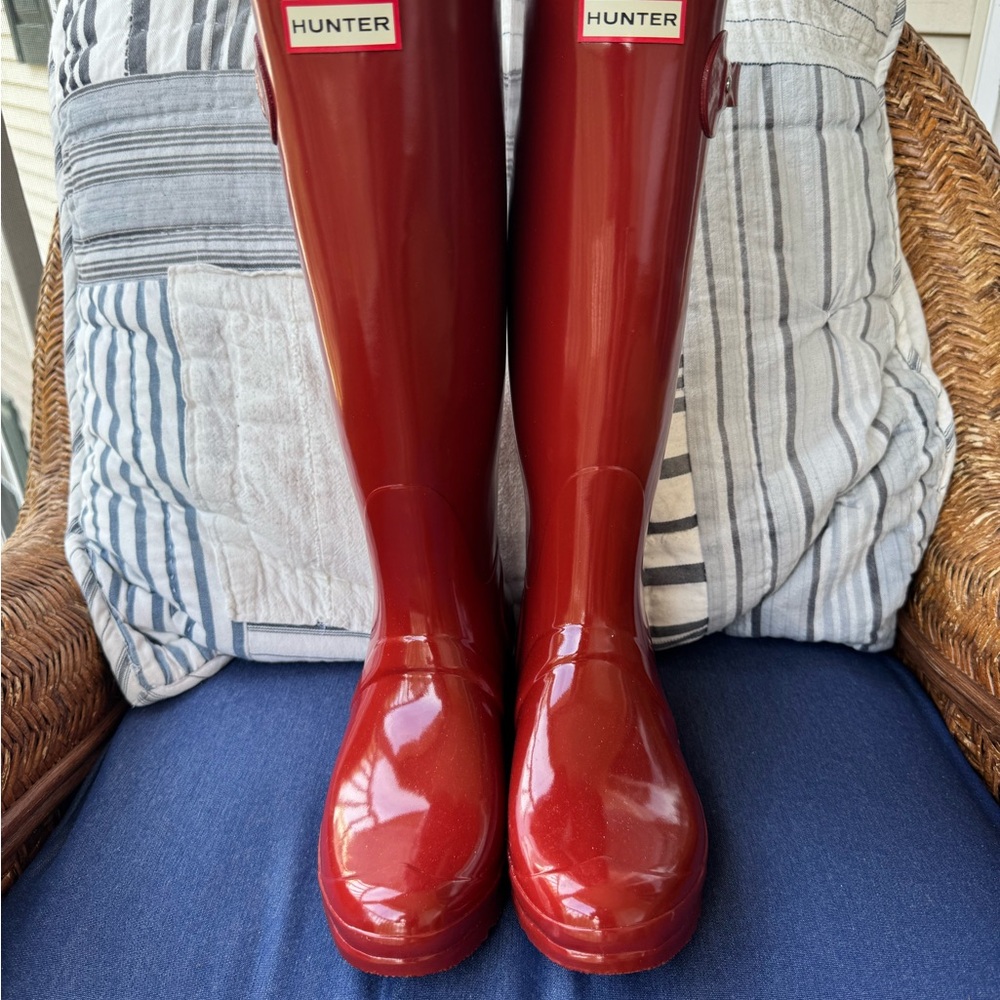 Hunter Glossy Red Tall Rain Boots - UK 8 / US 10